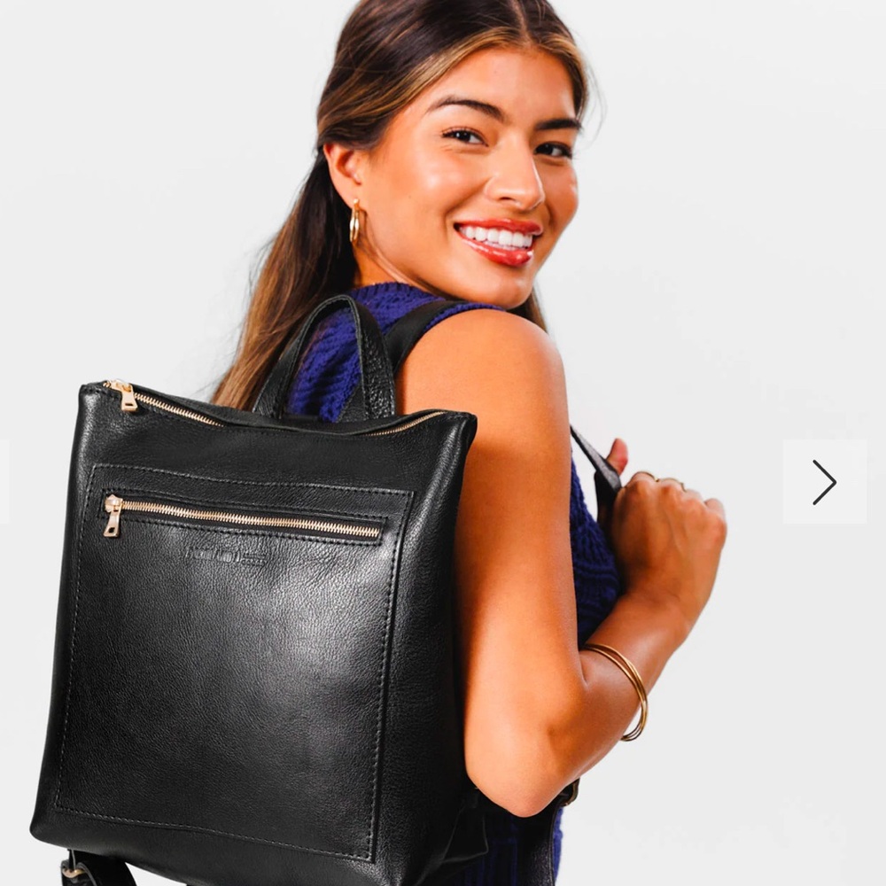 Portland Leather Pebbled Black Tote Backpack